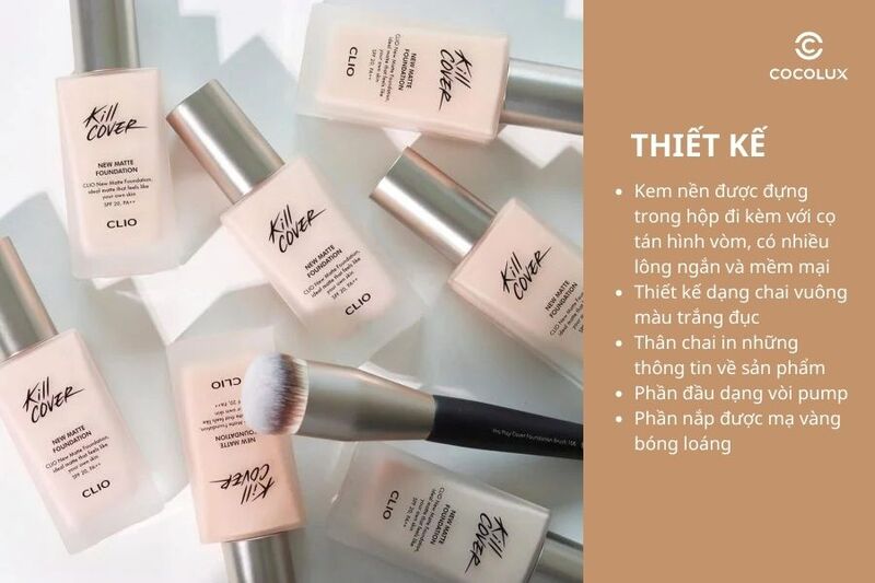 Thiết kế của kem nền Clio Kill Cover New Matte Foundation SPF 20 PA++