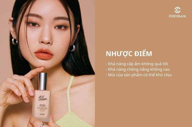Nhược điểm của kem nền Clio Kill Cover New Matte Foundation SPF 20 PA++