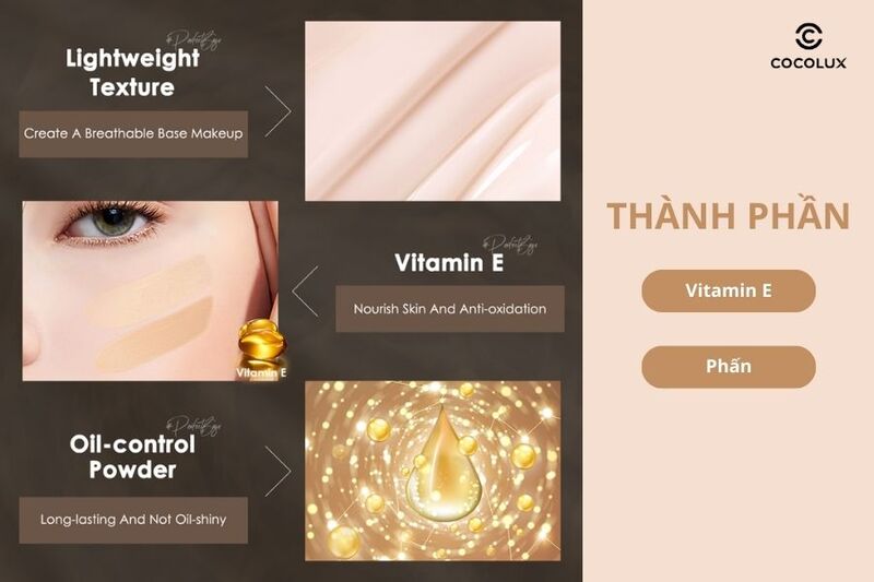 Vitamin E là thành phần chính trong công thức của kem nền Focallure Lasting Poreless Foundation