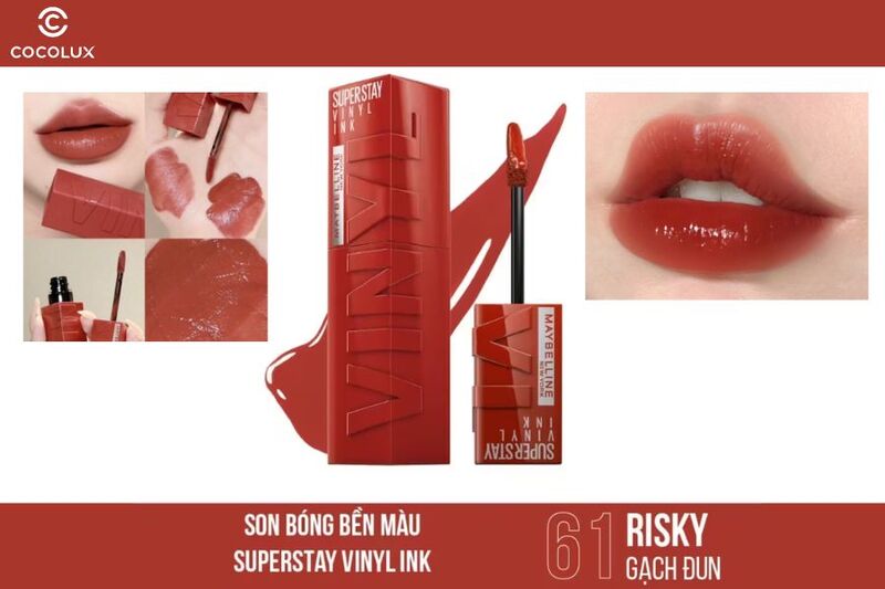 Son bóng Maybelline Super Stay Vinyl Ink màu 61 Risky gạch đun