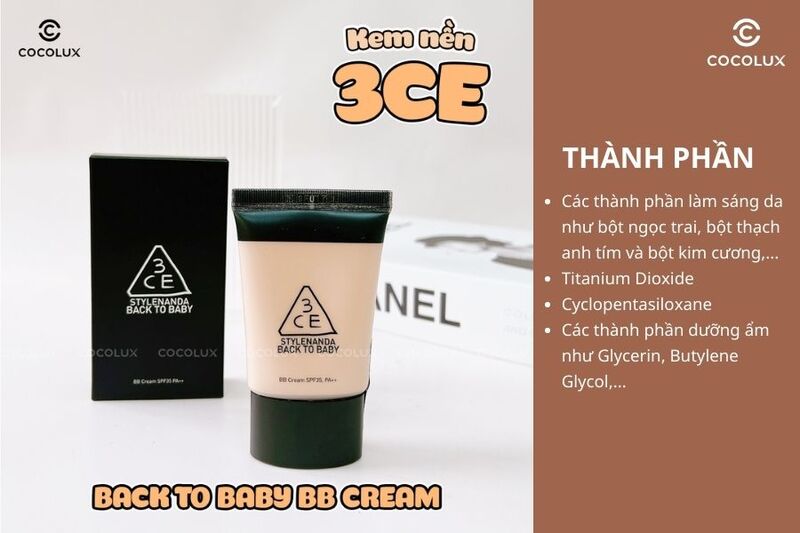 Thành phần của kem nền 3CE Back To Baby BB Cream