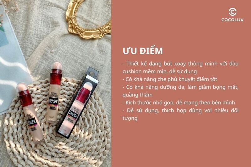 Ưu điểm của bút che khuyết điểm Maybelline Instant Age Rewind Eraser