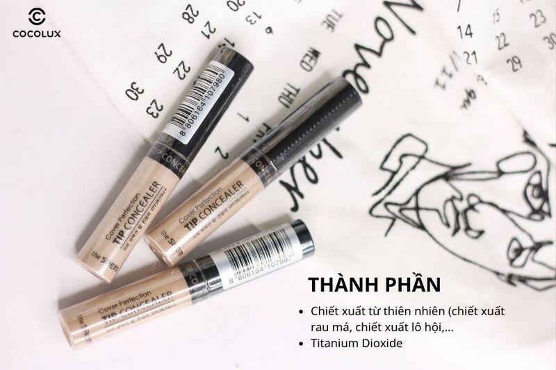 Thành ph&acirc;̀n của&nbsp;che khuy&ecirc;́t đi&ecirc;̉m The Saem Cover Perfection Tip Concealer SPF28/PA++