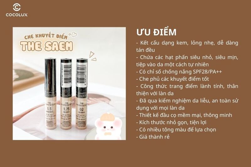 Ưu đi&ecirc;̉m của&nbsp;che khuy&ecirc;́t đi&ecirc;̉m The Saem Cover Perfection Tip Concealer SPF28/PA++