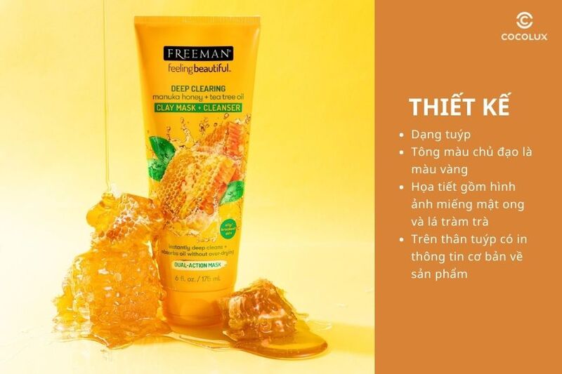 Thiết kế của mặt nạ đất sét Freeman Deep Clearing Manuka Honey + Tea Tree Oil Clay Mask + Cleanser Mật Ong Manuka & Dầu Tràm Trà 175ml