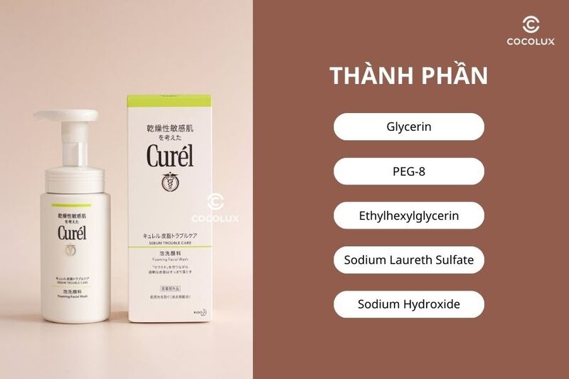 Thành phần chính của bọt rửa mặt Curel Serum Trouble Care Foaming Facial Wash