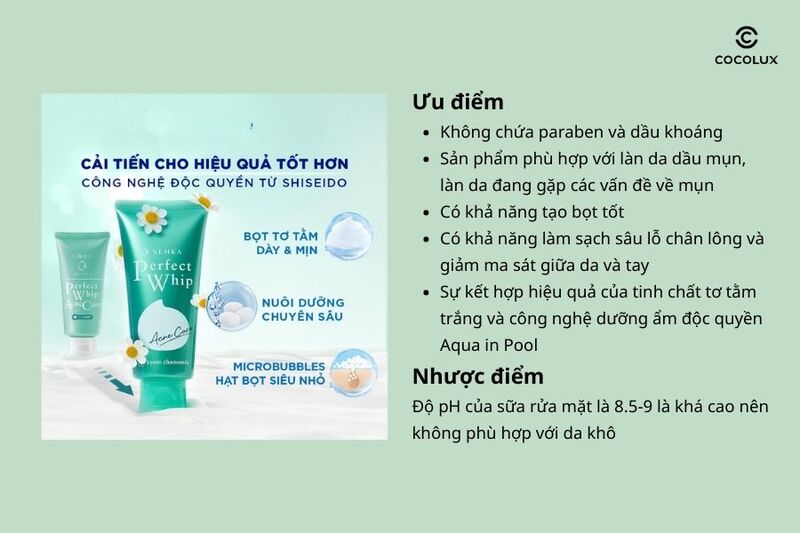 Sữa Rửa Mặt Senka Perfect Whip Acne Care 100g lý tưởng với làn da mụn, nhiều dầu
