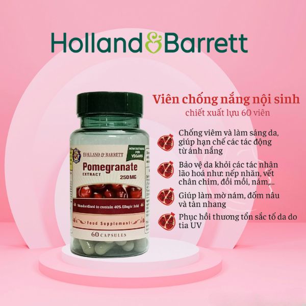 Viên Uống Chống Nắng Holland & Barrett Pomegranate Chiết Xuất Lựu 250mg