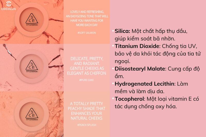 Thành phần chính của phấn má 3CE Face Blush 