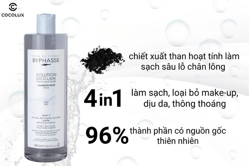 Nước tẩy trang Byphasse ph&acirc;n loại than hoạt t&iacute;nh.