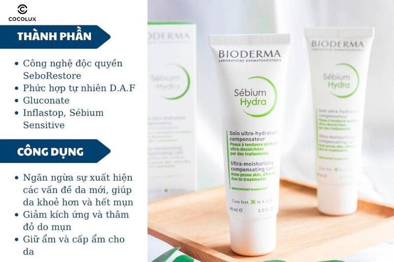 Thành phần và công dụng chính của kem dưỡng ẩm Bioderma Sebium Hydra 