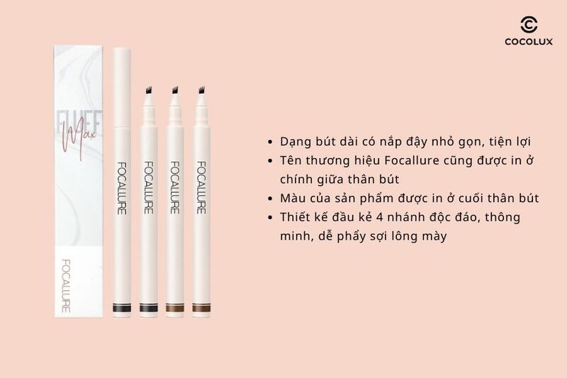 Thiết kế của bút phẩy sợi chân mày Focallure Fluffmax Tinted Brow Ink Pen