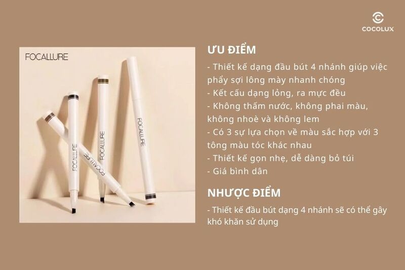 Tổng kết ưu nhược điểm của bút phẩy sợi chân mày Focallure Fluffmax Tinted Brow Ink Pen