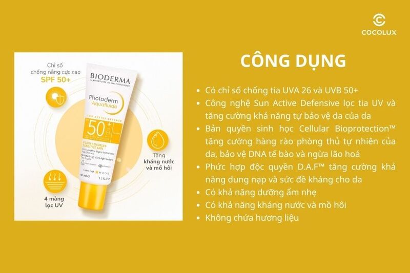 C&ocirc;ng dụng của&nbsp;kem ch&ocirc;́ng nắng Bioderma Photoderm MAX Aquafluide SPF50+