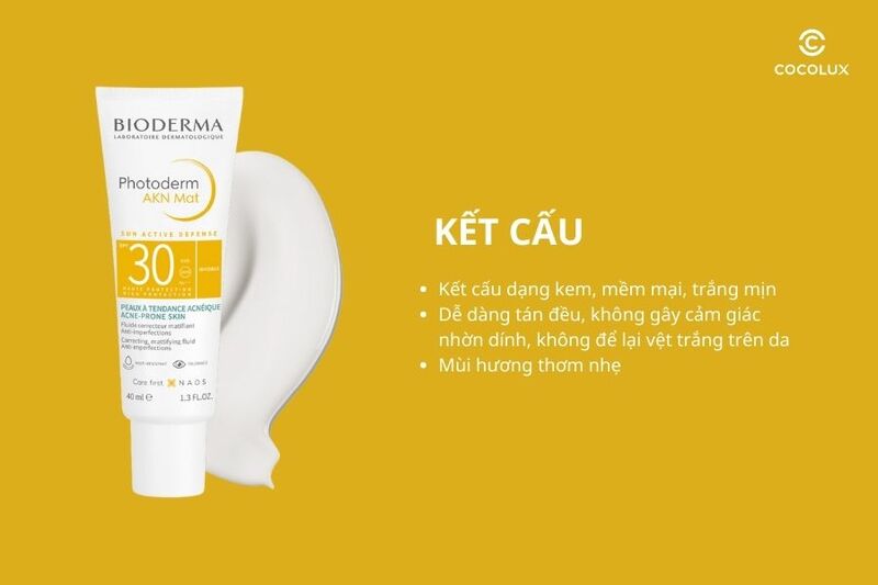 K&ecirc;́t c&acirc;́u của&nbsp;kem ch&ocirc;́ng nắng Bioderma Photoderm AKN Mat SPF30
