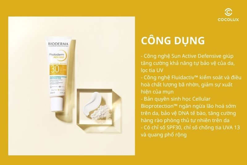 C&ocirc;ng dụng của&nbsp;kem ch&ocirc;́ng nắng Bioderma Photoderm AKN Mat SPF30