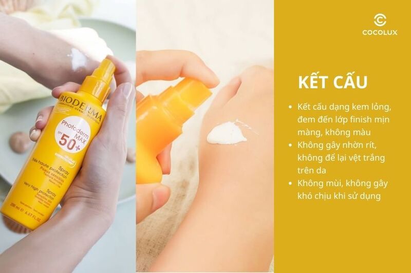 K&ecirc;́t c&acirc;́u của&nbsp;xịt ch&ocirc;́ng nắng Bioderma Photoderm Max SPF50+