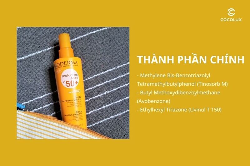 Thành ph&acirc;̀n chính của&nbsp;xịt ch&ocirc;́ng nắng Bioderma Photoderm Max SPF50+