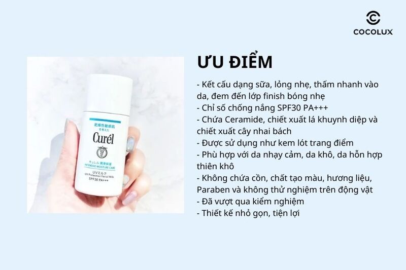 Ưu điểm của sữa chống nắng Curel cho da khô, nhạy cảm SPF30 PA+++ 30ml