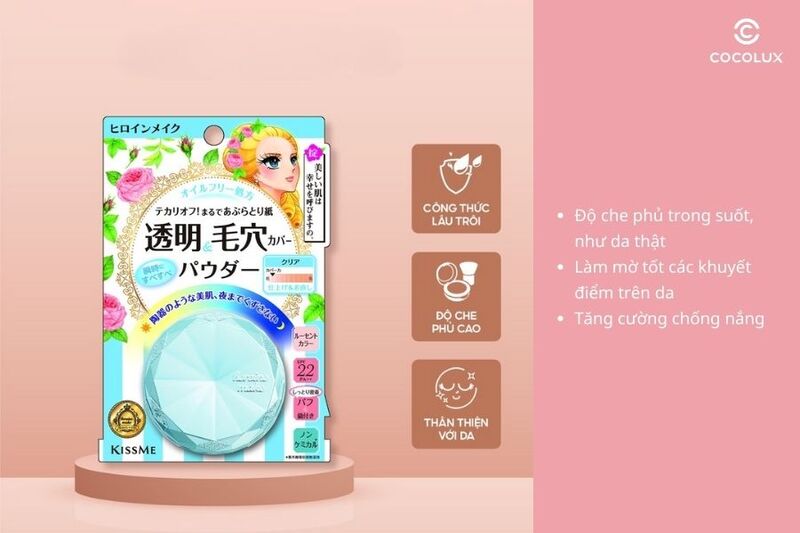 C&ocirc;ng dụng của&nbsp;phấn phủ Kiss Me Heroine Make Long Stay Powder Clear SPF22 PA++ 5g