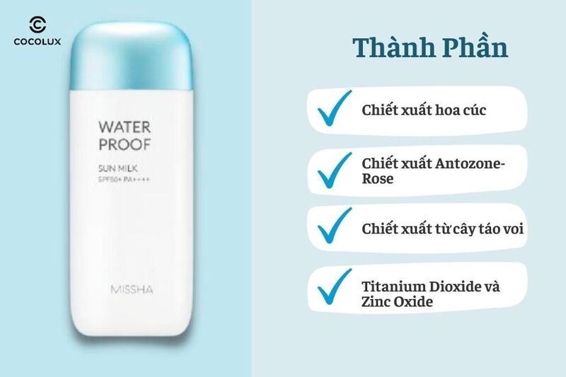 Thành phần nổi bật của Sữa Chống Nắng Missha Waterproof Sun Milk