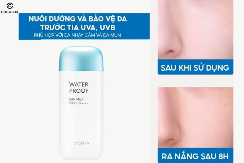 Trước và sau khi sử dụng Sữa Chống Nắng Missha Waterproof Sun Milk