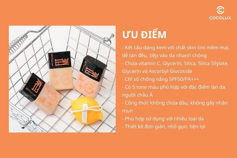 Ưu điểm của kem nền Maybelline Fit Me Foundation Fresh Tint SPF50