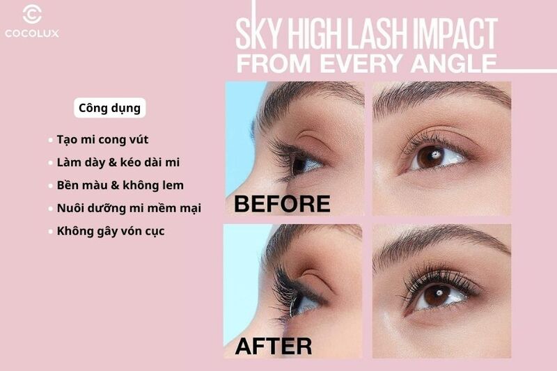 C&ocirc;ng dụng ch&iacute;nh của Mascara Maybelline Lash Sensational Sky High Waterproof Mascara Makeup