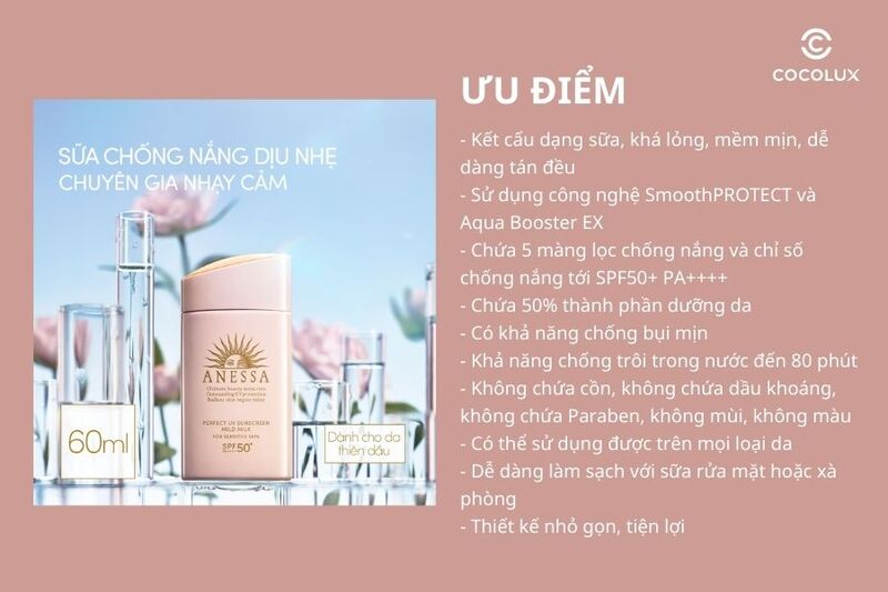 Ưu điểm của&nbsp;sữa chống nắng Anessa cho da nhạy cảm v&agrave; trẻ em SPF50+ 60ml
