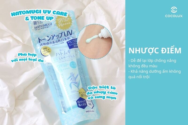 Nhược điểm của kem chống nắng Hatomugi UV Care & Tone Up