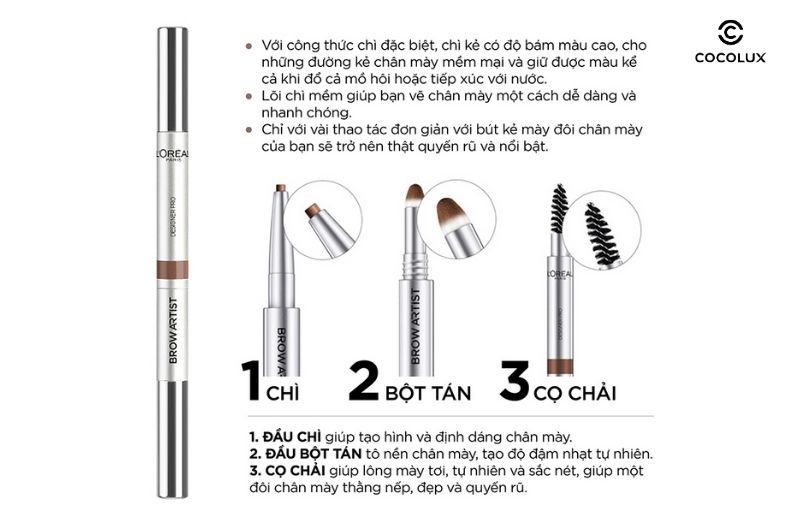 Ưu điểm của chì kẻ mày L'Oreal 3 trong 1 Brow Artist Designer Pro