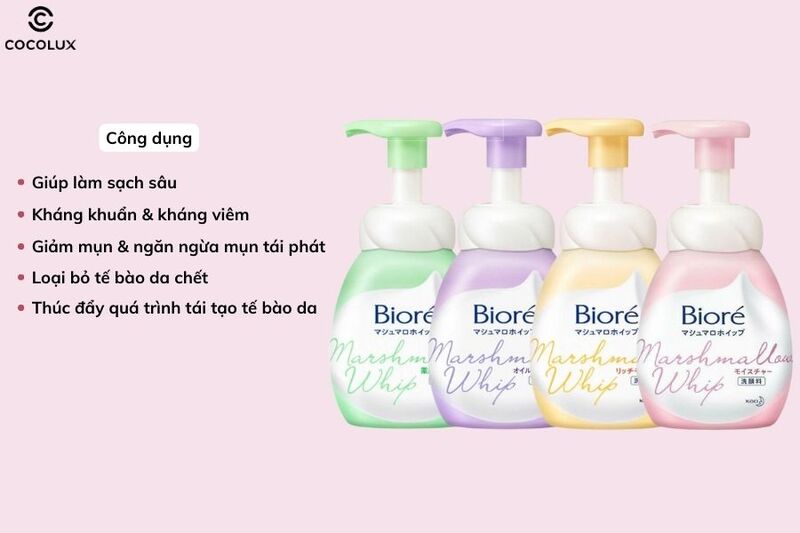 Công dụng chính của sữa rửa mặt Bioré Marshmallow tạo bọt