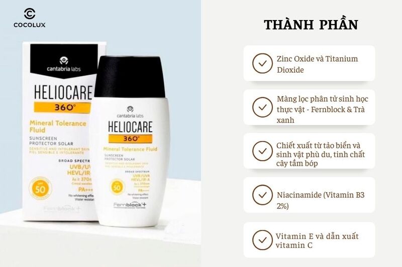 Thành phần chính của Kem chống nắng Heliocare 360 Mineral Tolerance Fluid SPF 50