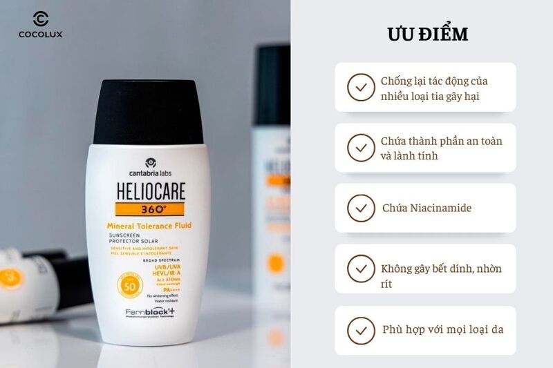 Ưu điểm nổi bật của Kem chống nắng Heliocare 360 Mineral Tolerance Fluid SPF 50
