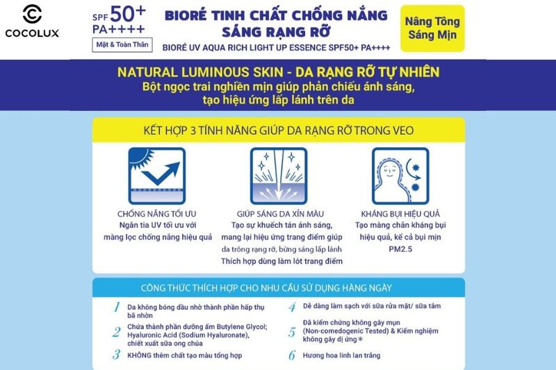 Công dụng chính của kem chống nắng Bioré UV Aqua Rich Light Up Essence