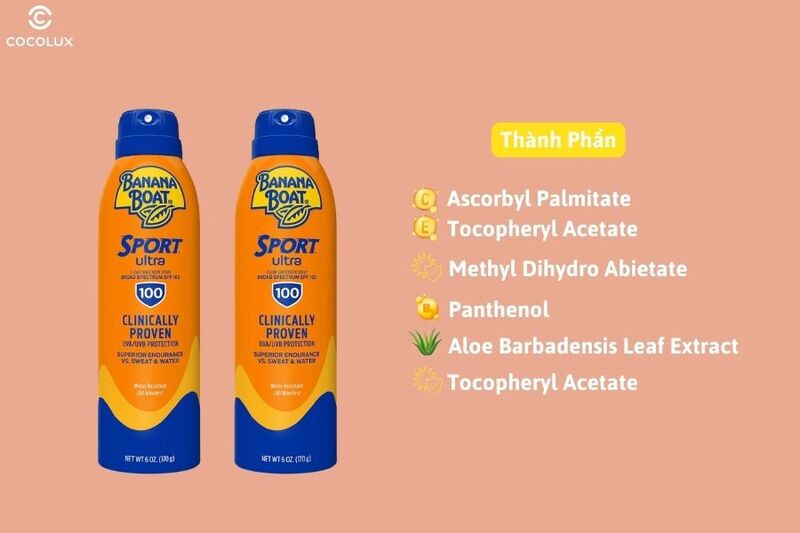 Thành phần chính của xịt chống nắng Banana Boat Sport SPF 100 170g