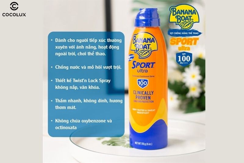 Ưu điểm của xịt chống nắng Banana Boat Sport SPF 100 170g