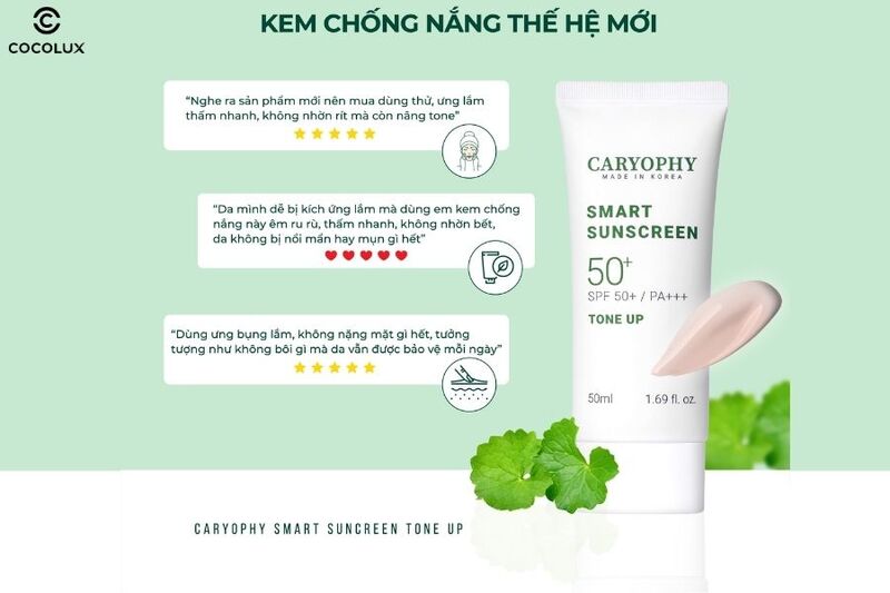 Trải nghiệm sử dụng kem chống nắng Caryophy Smart Tone Up ngừa mụn 50ml