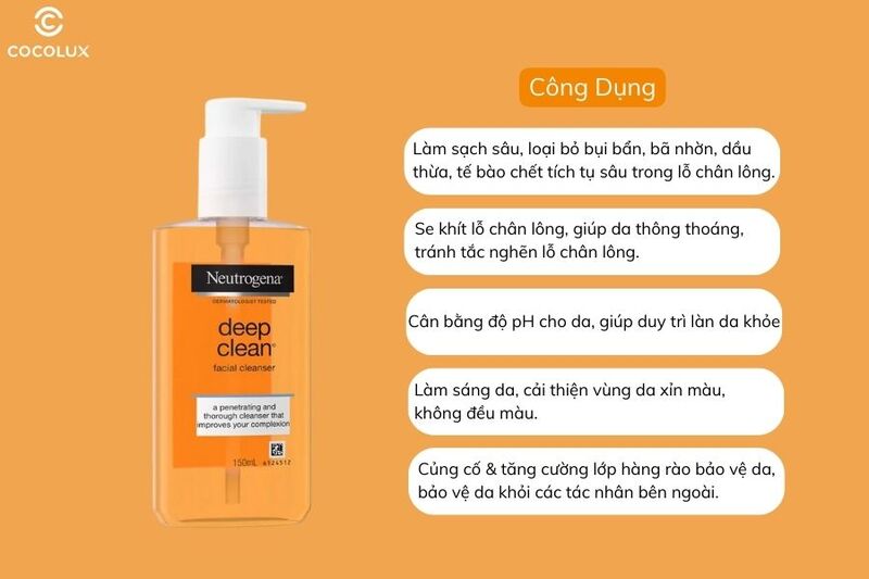 Công dụng chính của sữa rửa mặt Neutrogena Deep Clean Facial Cleanser