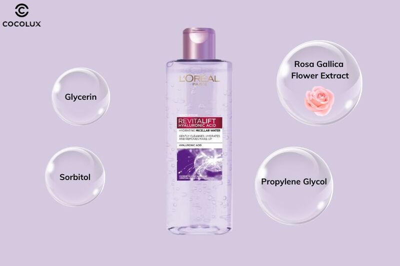 Thành phần chính của nước tẩy trang Loreal Revitalift Hyaluronic Acid Micellar Water 