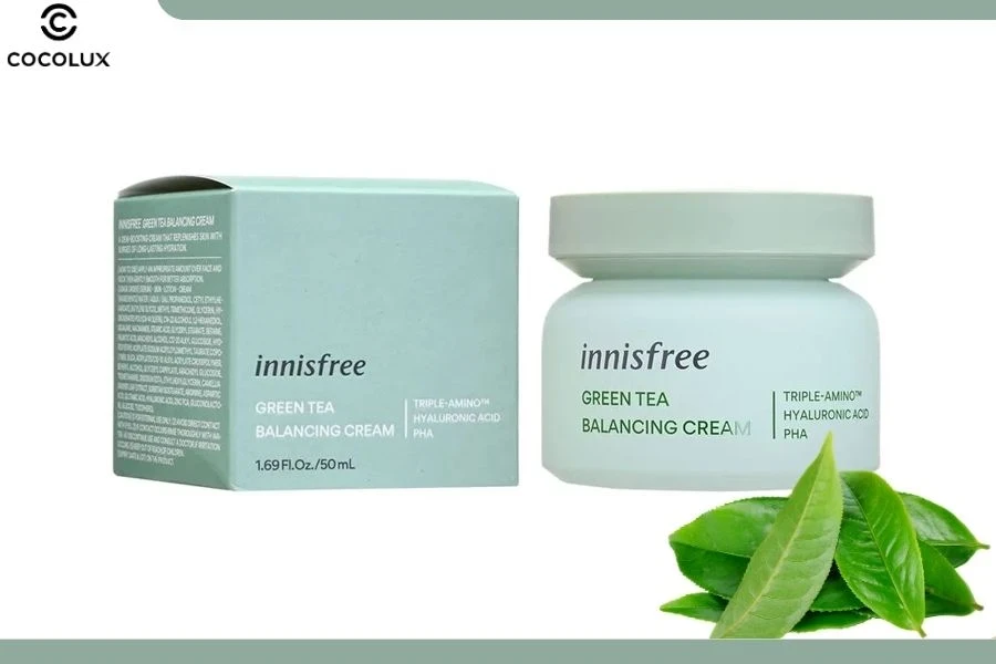 Thiết kế của kem dưỡng Trà Xanh Innisfree với màu xanh mint tươi mát, dịu nhẹ