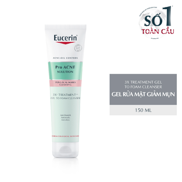 Gel Rửa Mặt Eucerin Cho Da Mụn Pro Acne Solution 3X Treatment Gel To Foam Cleanser 150ml