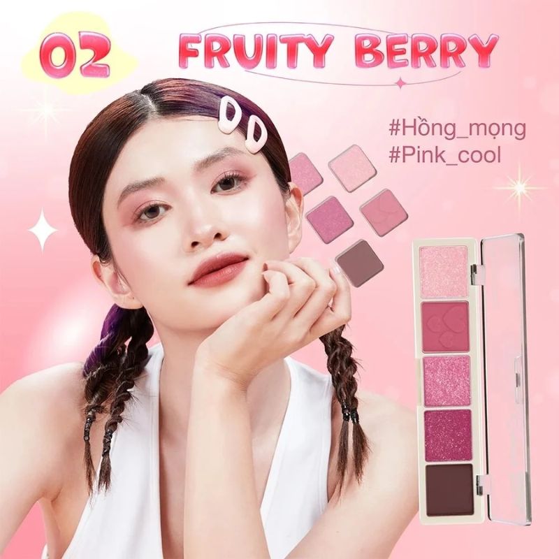 Bảng Phấn Mắt Silkigirl Crunchy-Licious Shadow Bar 5 Màu #02 Fruity Berry