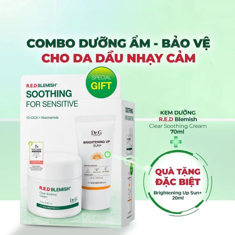 Bộ 2 Món Chăm Sóc Da Dr.G - R.E.D Blemish (Kem Dưỡng 70ml + Kem Chống Nắng 20ml)