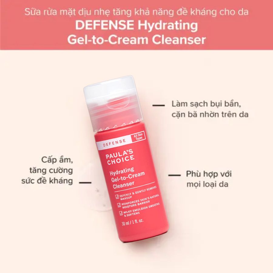 Gel Rửa Mặt Paula's Choice Hydrating Gel-To-Cream Làm Sạch Và Mềm Mịn Da 30ml