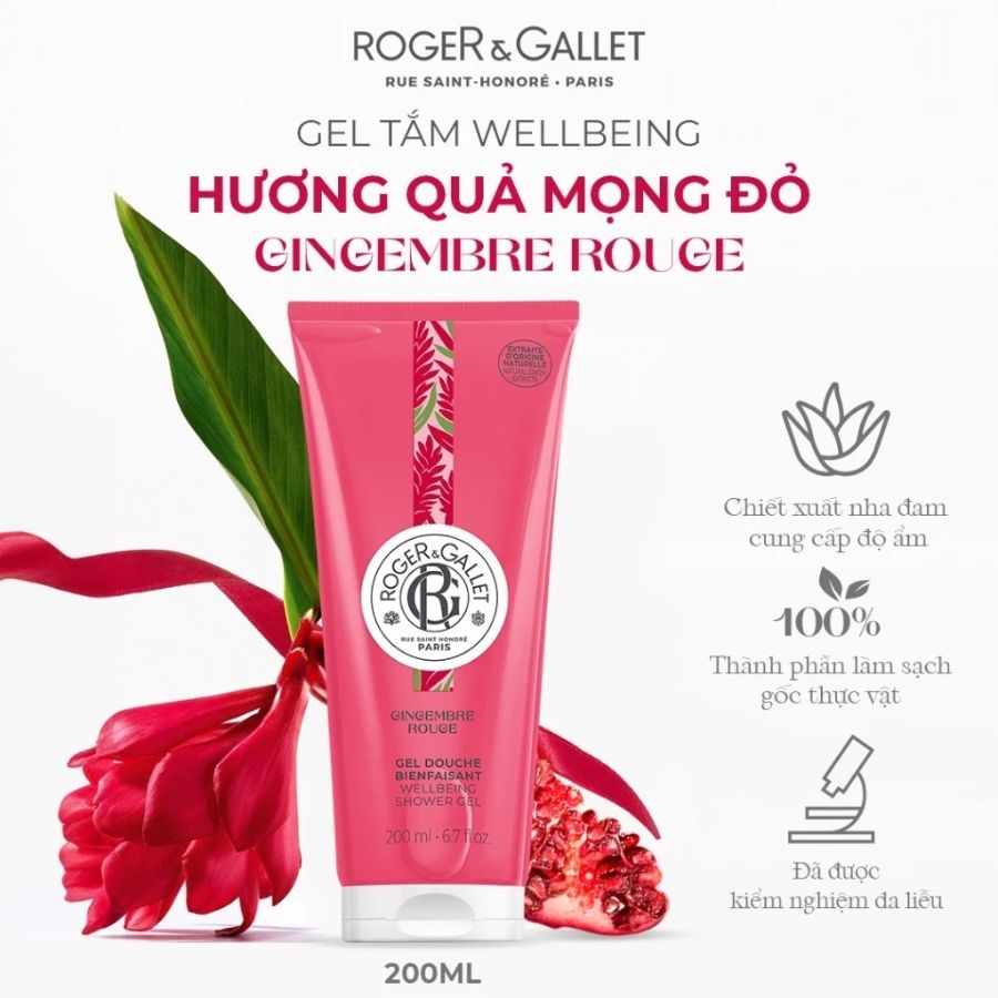 Gel Tắm Tạo Bọt Roger & Gallet Gingembre Rouge wellbeing Shower Gel 200ml