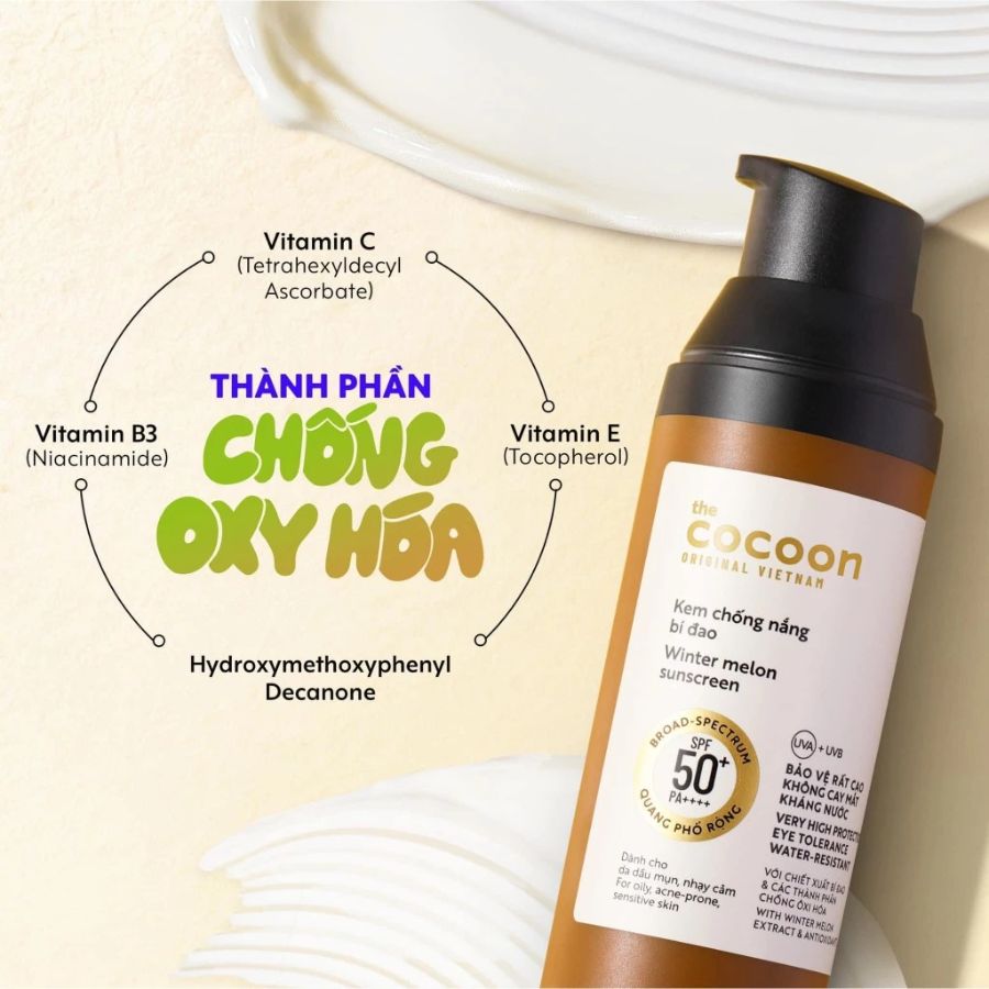 Kem Chống Nắng Cocoon Bí Đao Winter Melon Suncreen SPF50+ PA ++++ 50ml