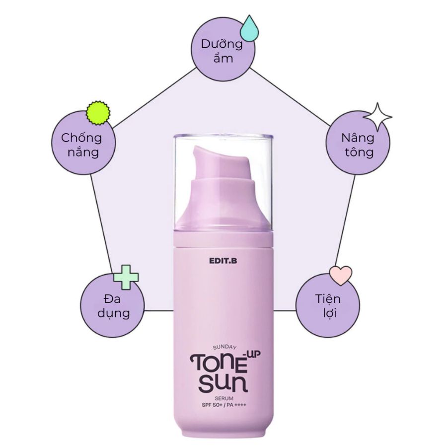 Kem Chống Nắng EDIT.B Sunday Tone - Up Sun SPF50+ /PA ++++ Nâng Tone 55ml