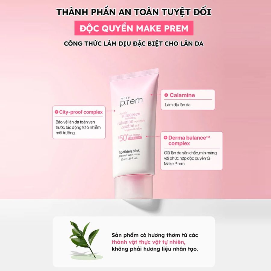 Kem Chống Nắng Make P:rem Soothing Pink Tone Up Sun Cream SPF50+ PA++++ Chống Nắng Vật Lý Nâng Tông