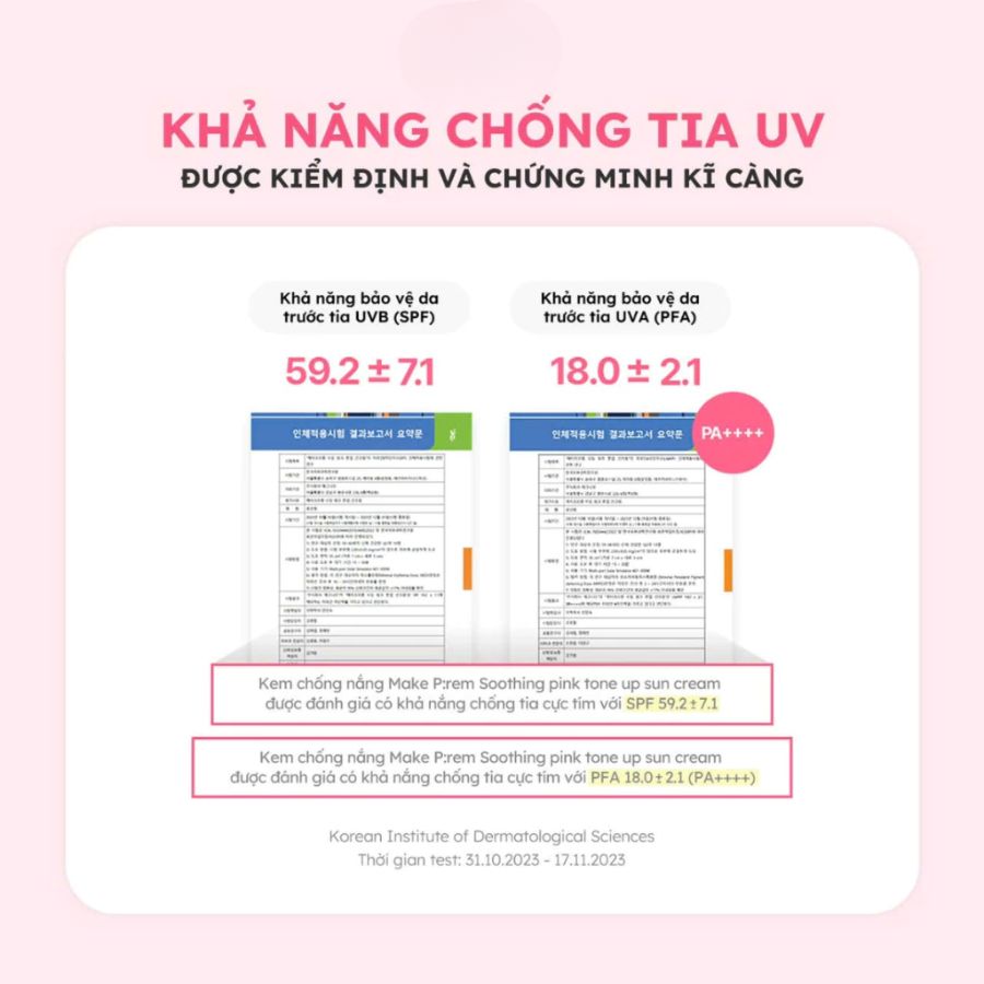 Kem Chống Nắng Make P:rem Soothing Pink Tone Up Sun Cream SPF50+ PA++++ Chống Nắng Vật Lý Nâng Tông